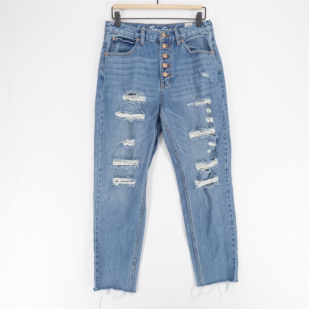 We‎ The Free Blossom Ankle Jeans Womens 28 Blue Distressed Button Fly Fray Hems